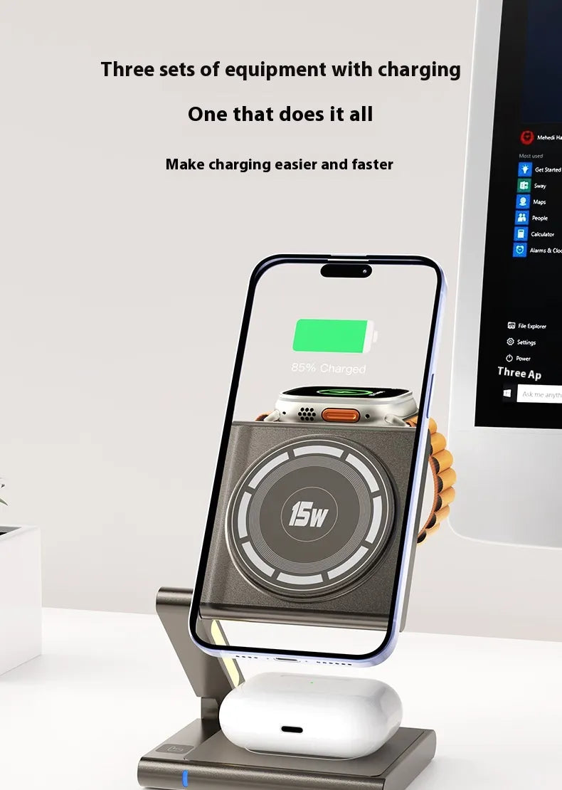 Fällbart mobiltelefonhörlursur Tre-i-ett trådlös laddare