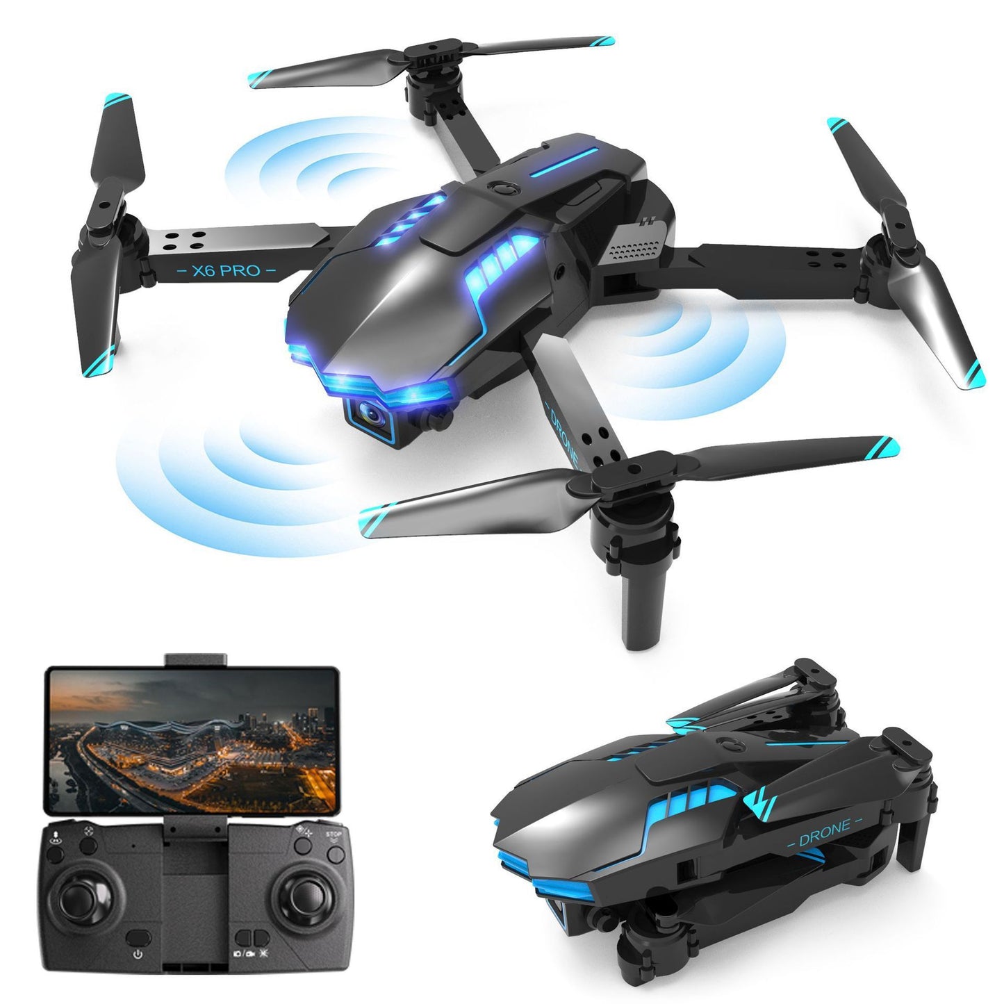 UAV 4K HD luftfotografi med optisk flödespositionering, dubbelkamera, hinderundvikande, fast höjd och fjärrkontroll