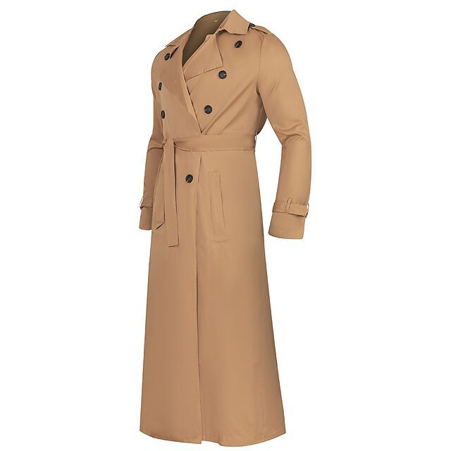 Lång Trench Coat med Dubbelknäppning och Bälte
