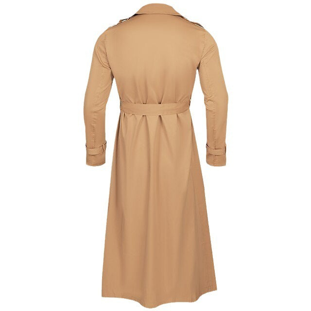 Lång Trench Coat med Dubbelknäppning och Bälte