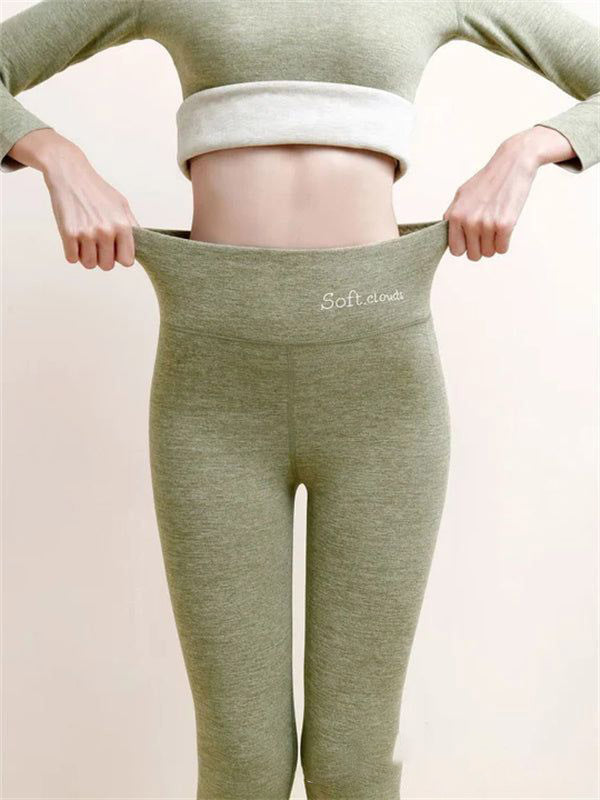 Kvinnors leggings med hög midja och höftlyft, fleecefodrade och designade som hajbyxor