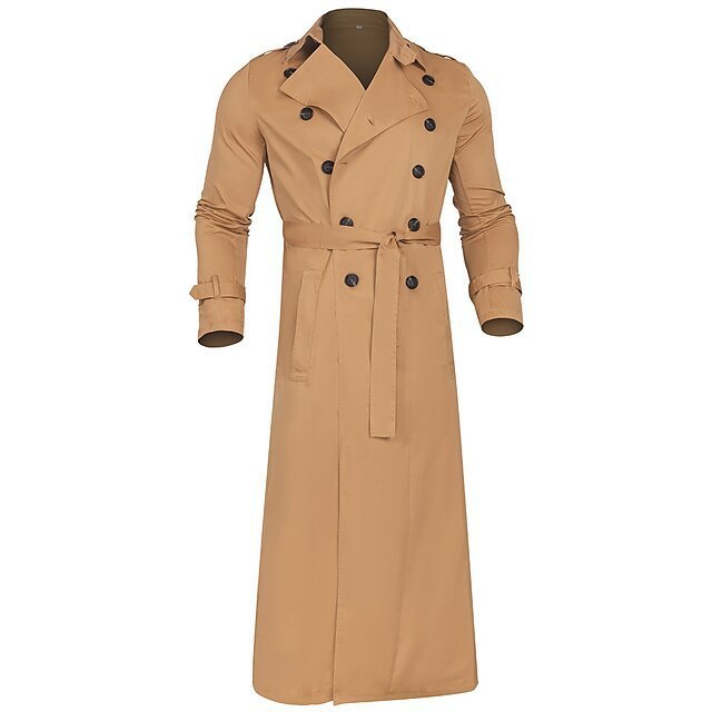 Lång Trench Coat med Dubbelknäppning och Bälte