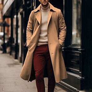 Lång Trench Coat med Dubbelknäppning och Bälte