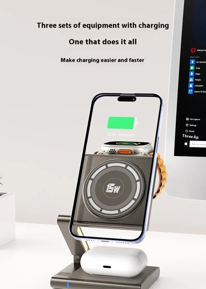 Fällbart mobiltelefonhörlursur Tre-i-ett trådlös laddare