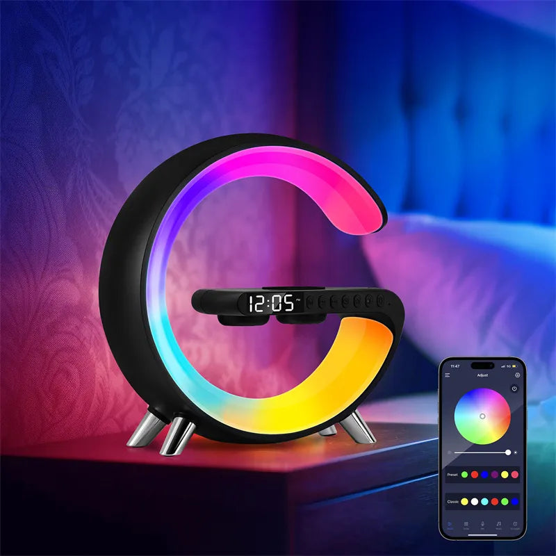 Ny Intelligent G-formad LED-lampa Bluetooth Speake Trådlös Laddare Atmosfär Lampa Appkontroll