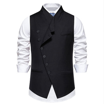 Solid Color European Size Oblique Placket Single-breasted Men's Suit Vest